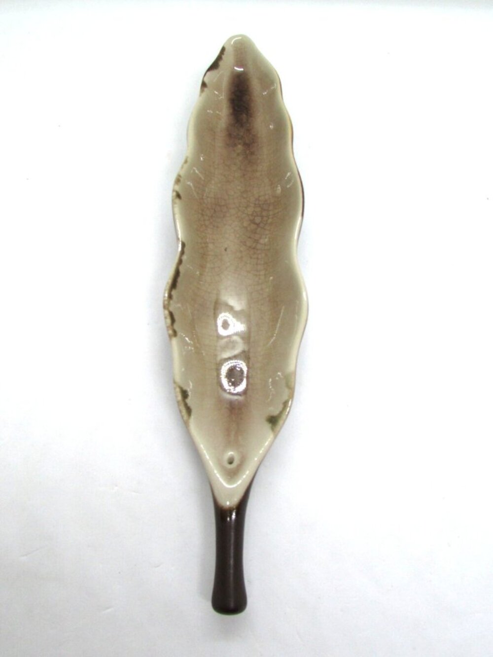 Trinket Tray Leaf Shape Pottery Ceramic Glazed  Beige Brown Excellent Condition
